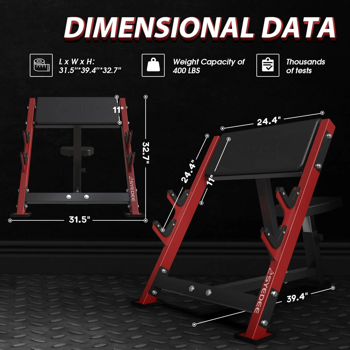 syedee Banc à pupitre, Station d’isolation des biceps assis à la barre et aux haltères, Machine à biceps curl avec 2 supports de barre pour salle de sport à domicile (Rouge)