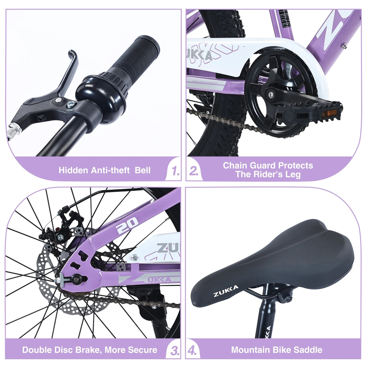 Vélo VTT pour enfant Zukka 20 pouces, cadre en acier, modèle hardtail, pour enfant de 7 à 10 ans, rose