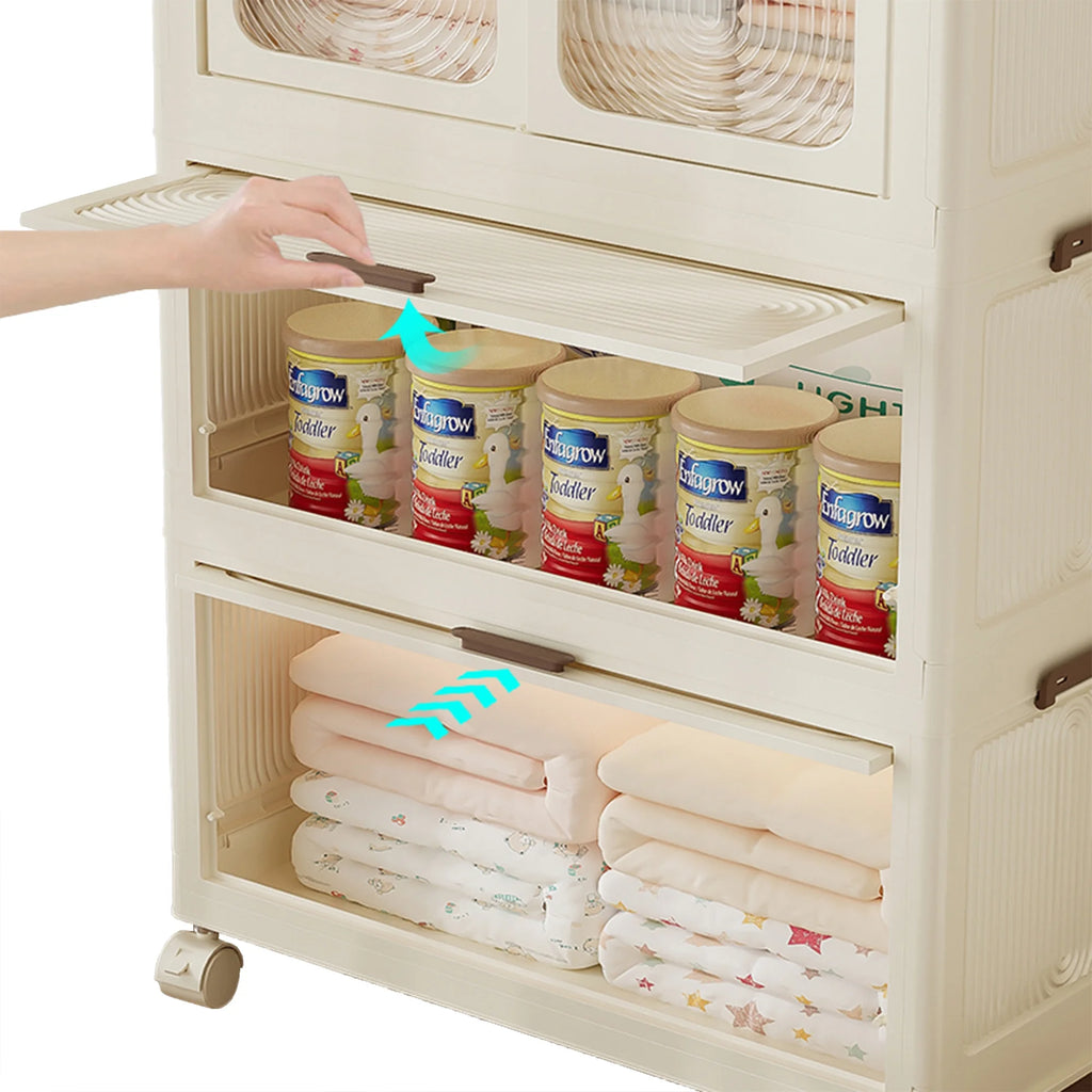 Penderie portable pour enfants Montary avec portes magnétiques et tringle – Meuble de rangement en plastique à 4 casiers pour chambre d'enfant