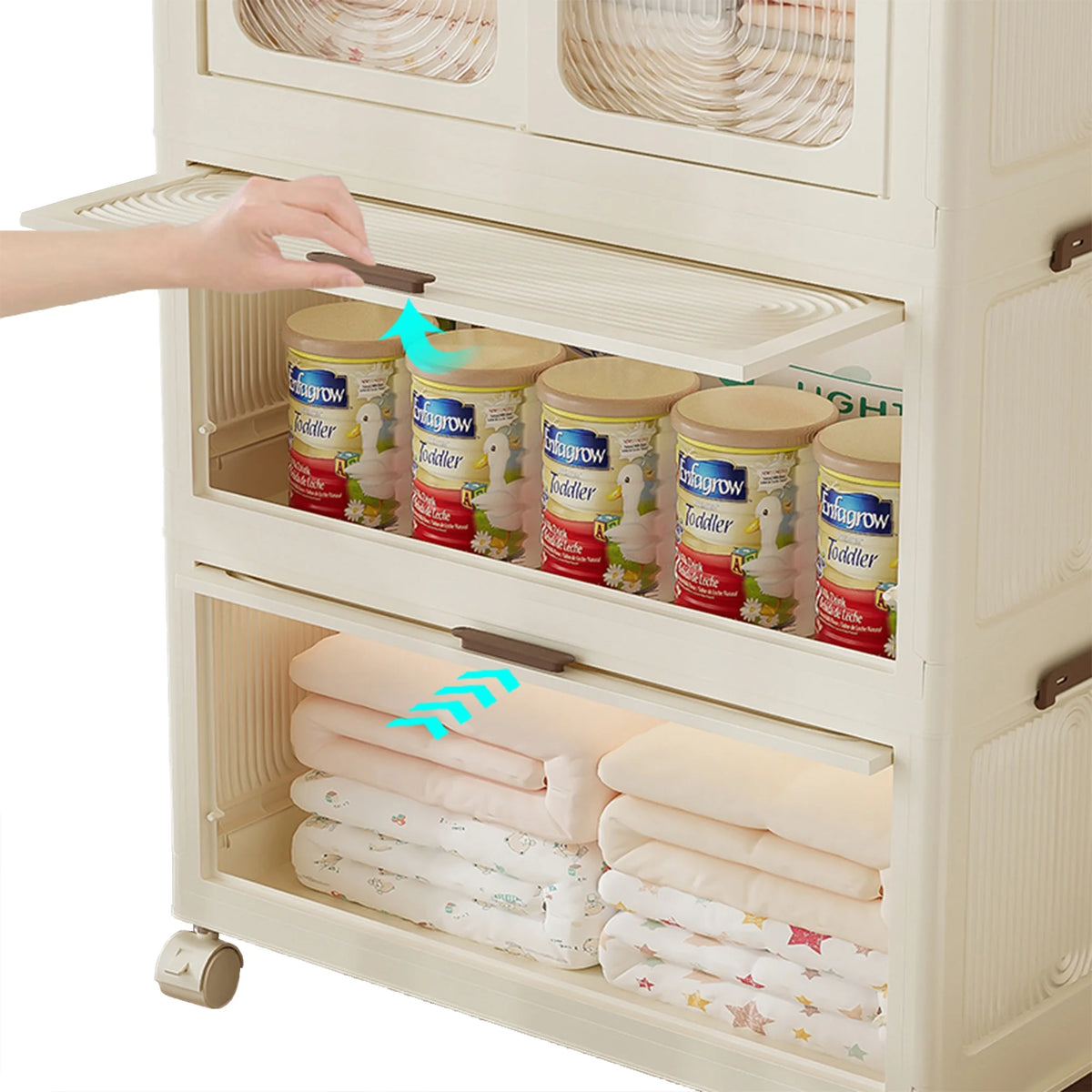 Penderie portable pour enfants Montary avec portes magnétiques et tringle – Meuble de rangement en plastique à 4 casiers pour chambre d'enfant