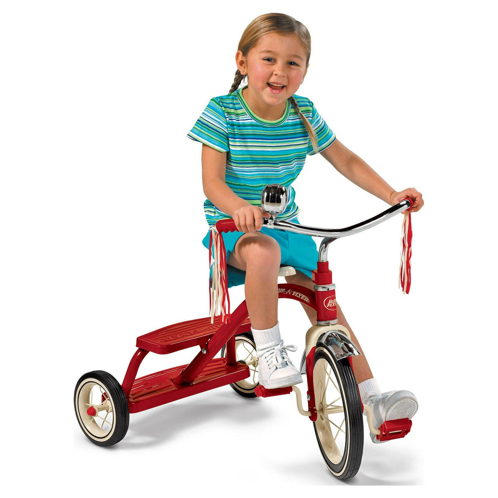 Radio Flyer. Tricycle classique rouge à double guidon. Roue avant de 12 po. Rouge