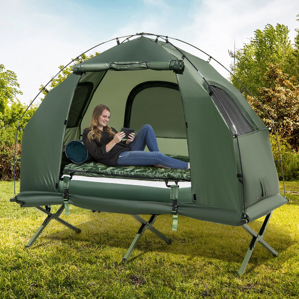 Tente de camping gonflable pour 1 personne Goplus avec matelas pneumatique, oreiller et sac de couchage