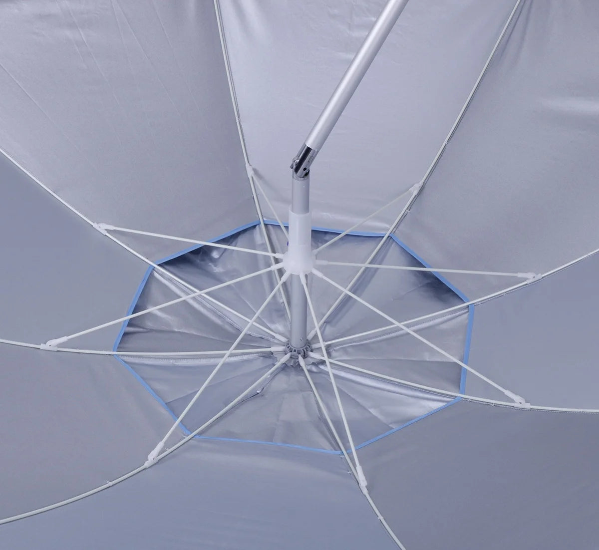 Parasol de plage Tommy Bahama en fibre de verre de 7 pi pour sable avec pied pliant à ancrage, table intégrée, mât télescopique en aluminium, FPF 50+, inclinable