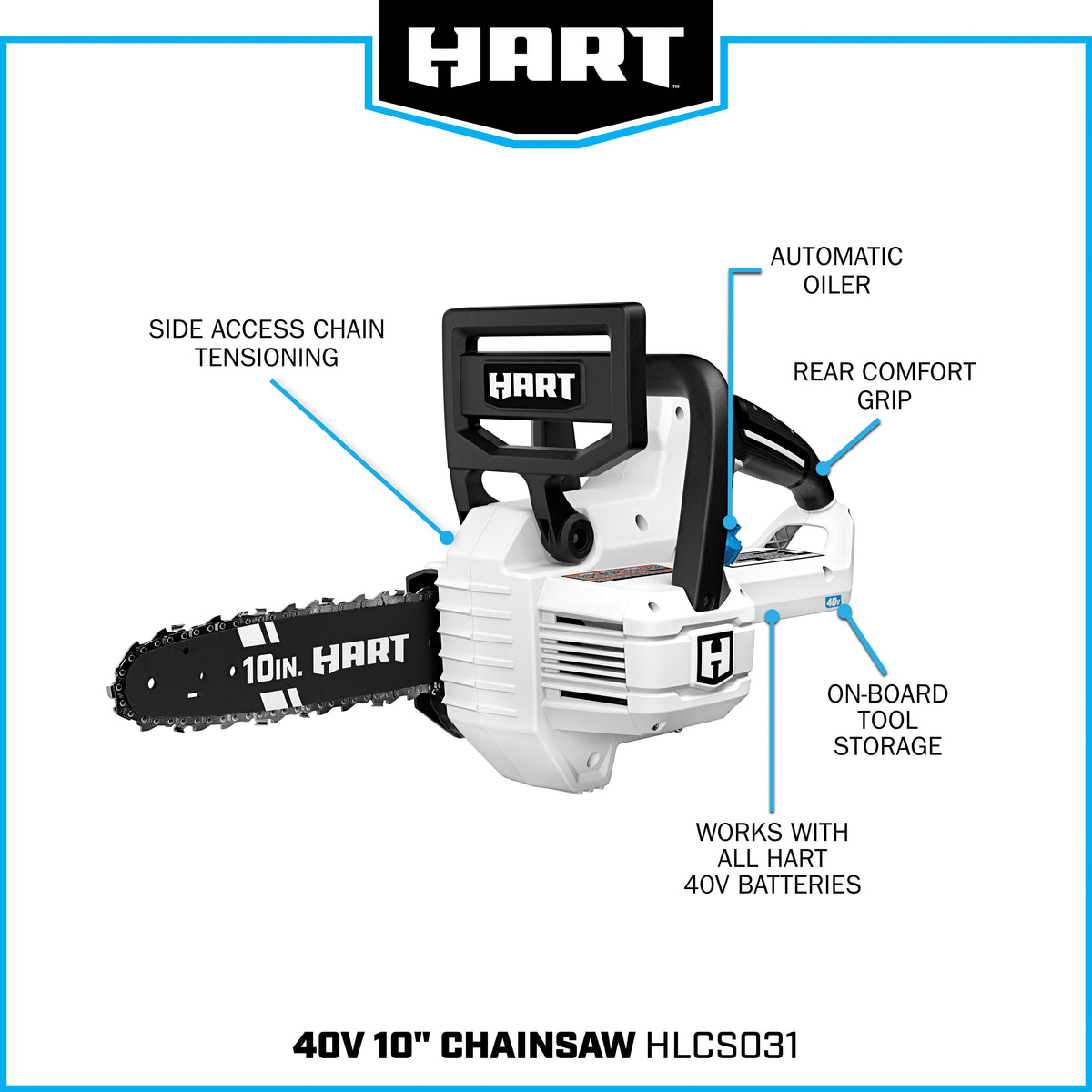 Kit de tronçonneuse sans fil HART 40 volts de 10 pouces, (1) batterie lithium-ion de 2,5 Ah