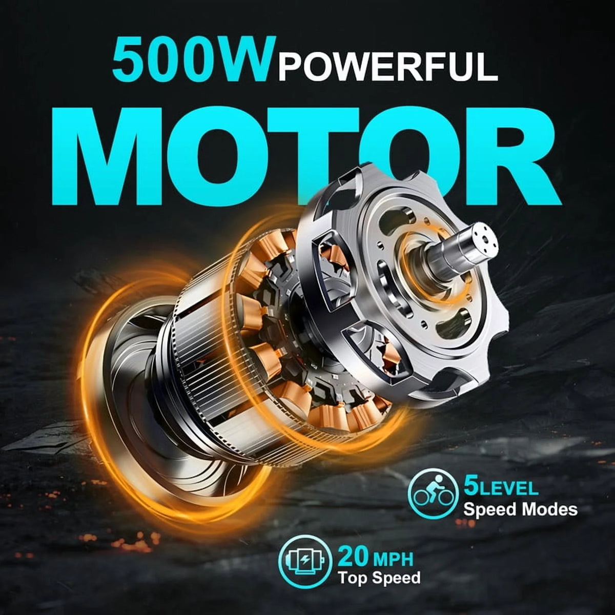 Vélo électrique pour adultes avec puissance de crête de 750 W, moteur de 500 W, pneus larges 20 x 2,5, vélo pliant, batterie 48 V 7,8 Ah offrant une autonomie de 43 mi, vitesse maximale de 24 mi/h