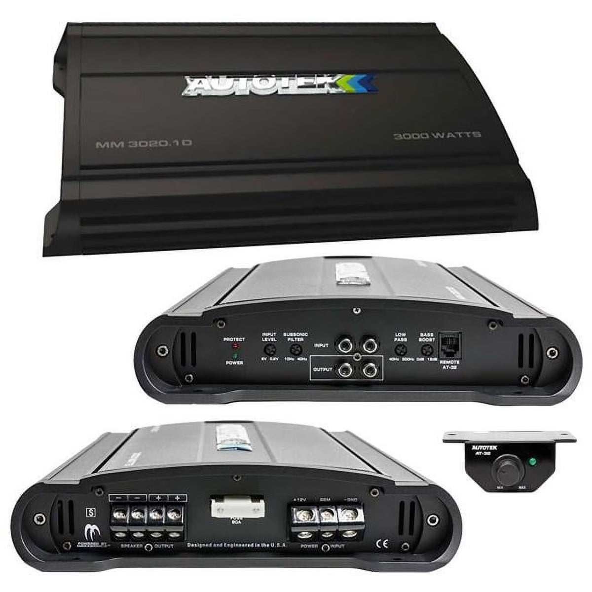 AUTOTEK MM-3020.1D 3000W Max Mean Machine Series Amplificateur monobloc Classe-D stable 1 ohm avec bouton de basses inclus