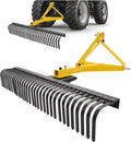 KOJEM Râteau paysage 60 po Râteau à 3 points Rotation à 360 degrés Compatible avec les tracteurs compacts Catégorie 1 Cat1 Outil de jardin remorqué pour jardin ferme Défrichage Râtelage de broussailles Arènes Lot de 2 Jaune