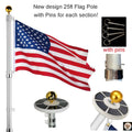 Mât télescopique en aluminium de calibre 16 de 25 pi avec lumières solaires (25 pi) Mâts de drapeau
