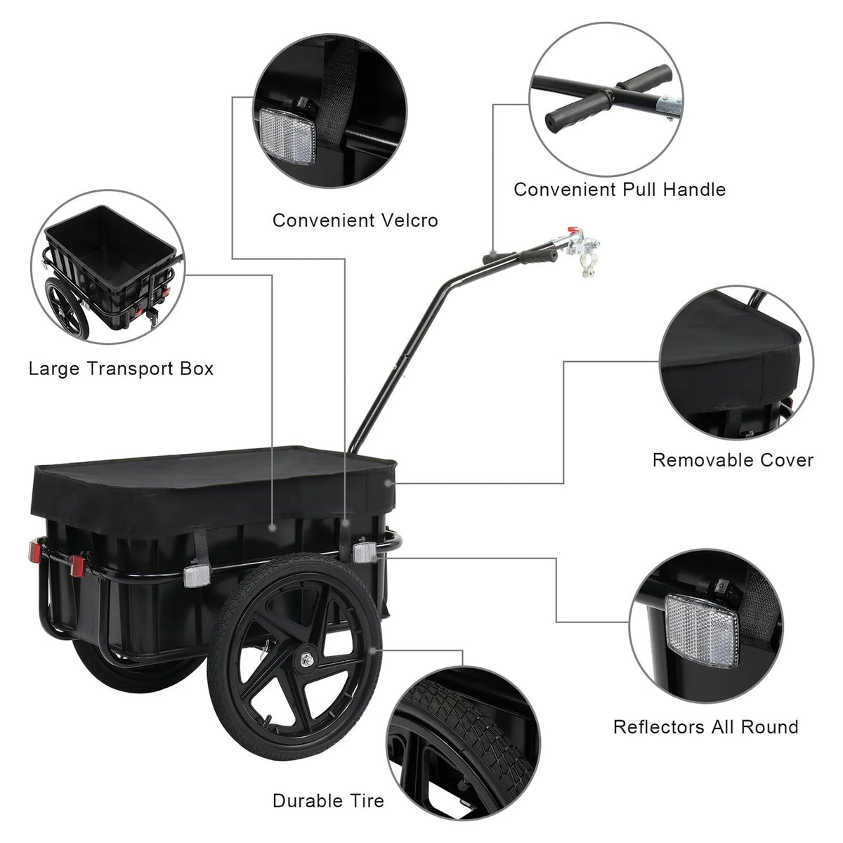 Remorque cargo pour vélo PEXMOR, remorque chariot pour vélo avec attelage universel et housse imperméable