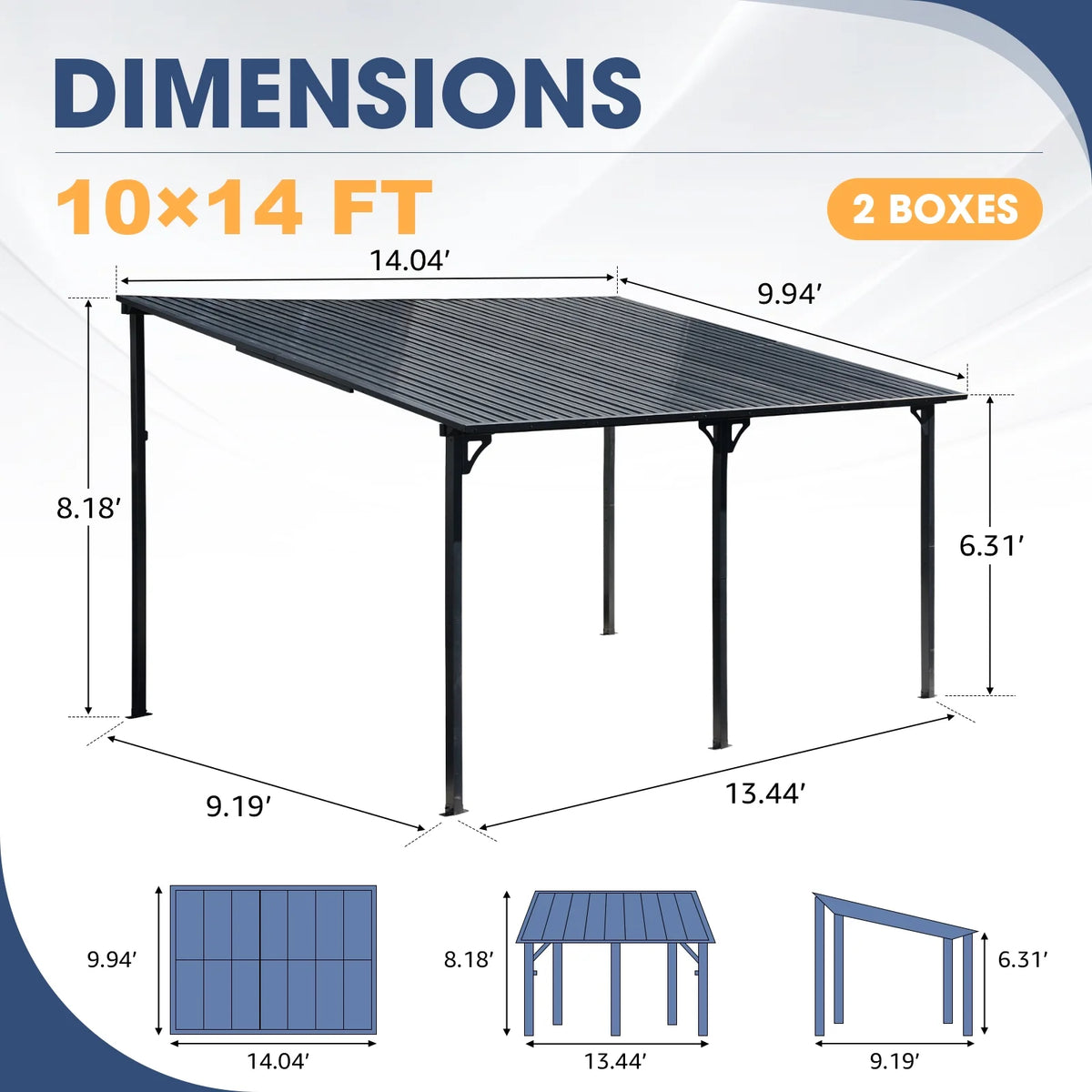 Tonnelle Pergola d'Extérieur 8' x 10', Tonnelles à Auvent Adossé, Pergola en Métal Robuste à Toit Rigide, pour Patio, Jardin, Terrasses, Bord de Piscine