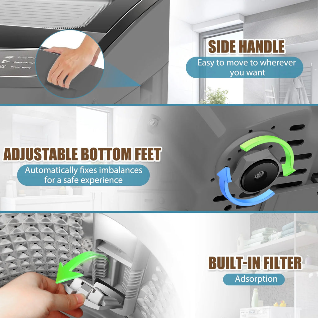 Veeboto Lave-linge entièrement automatique de 17,8 lb, lave-linge compact avec pompe de vidage, moteur puissant, lavage rapide en 20 min, affichage LED, combiné lave-linge et sèche-linge silencieux pour appartement, dortoir et maison