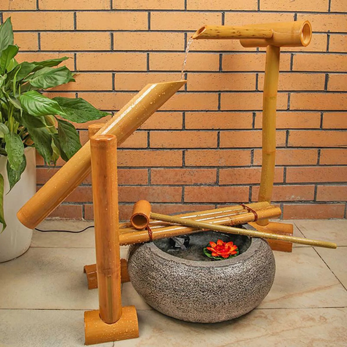 Fontaine à balancier pour l'extérieur, fontaine d'eau de jardin zen en bambou, avec pompe, fontaine zen à monter soi-même, ensemble fontaine d'eau zen en bambou