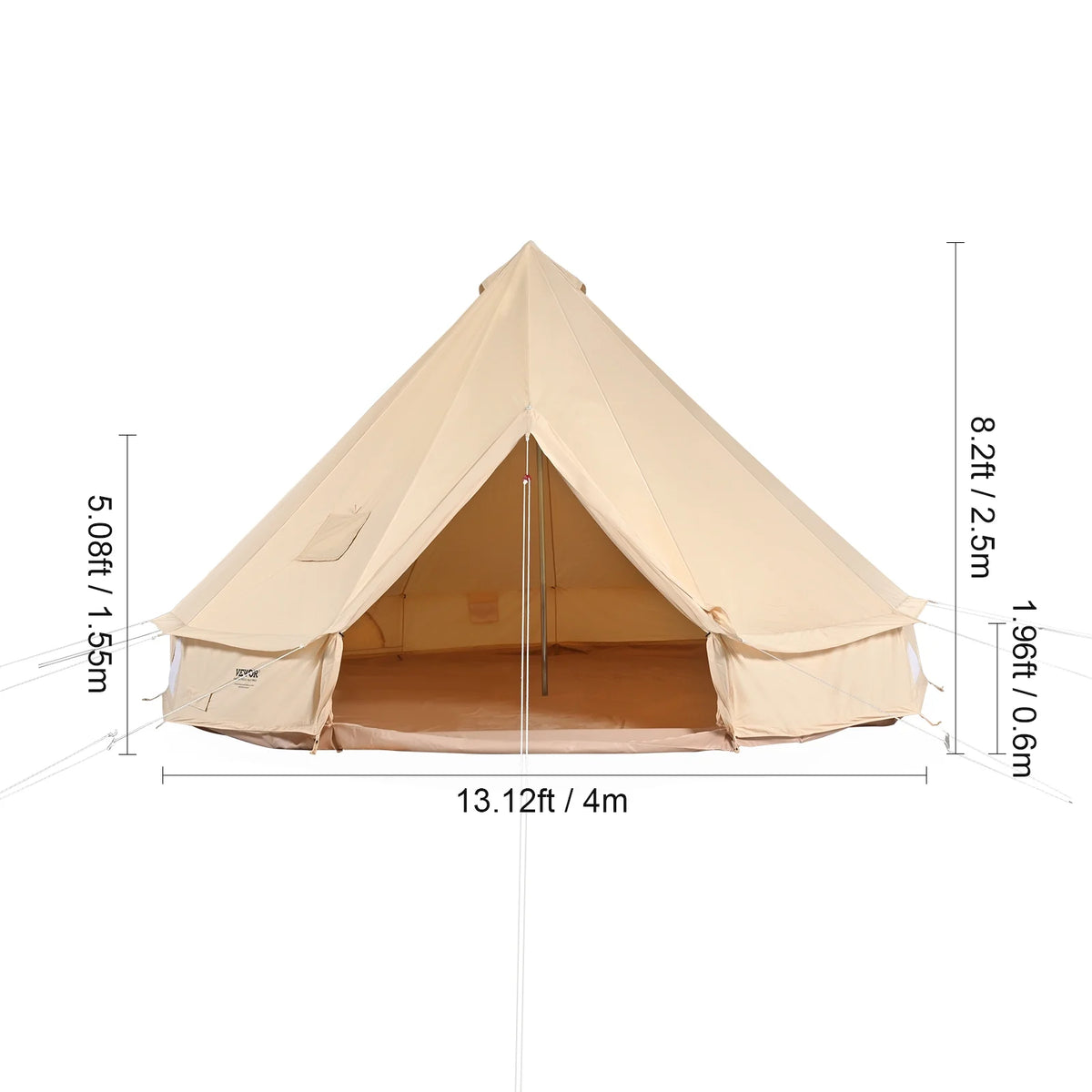 Tente cloche en toile VEVOR, tente yourte 4 saisons de 4 m/13,12 pieds, tente en toile pour le camping avec prise de poêle, tente respirante pouvant accueillir jusqu'à 6 personnes, pour le camping en famille, la chasse, les fêtes en plein air.