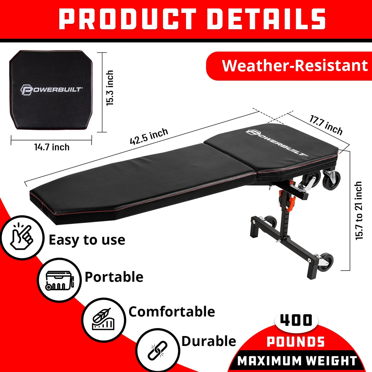 Powerbuilt 3-en-1 – Plan de glisse sous tableau de bord / Genouillère – 941893ECE