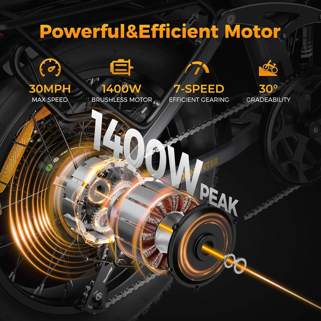 Vélo électrique Jasion X-Hunter pour adultes, vélo électrique avec moteur de 750 W et batterie amovible 48 V 13 Ah, vélo électrique pliant avec pneus larges 20 x 4,0, suspension intégrale, 7 vitesses