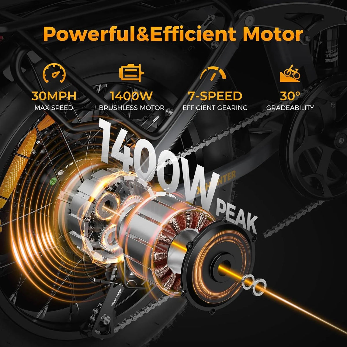 Vélo électrique Jasion X-Hunter pour adultes, vélo électrique avec moteur de 750 W et batterie amovible 48 V 13 Ah, vélo électrique pliant avec pneus larges 20 x 4,0, suspension intégrale, 7 vitesses