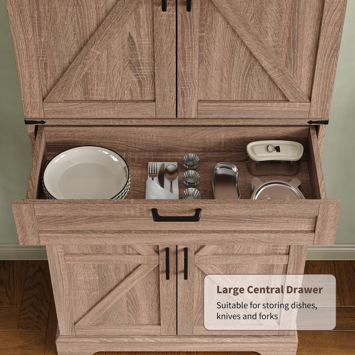 FUSOU Armoire de rangement de cuisine 72'', Armoire haute avec 8 étagères de porte, 2 placards et 1 tiroir, Meuble autoportant pour cuisine, salle à manger, salle de bain, buanderie