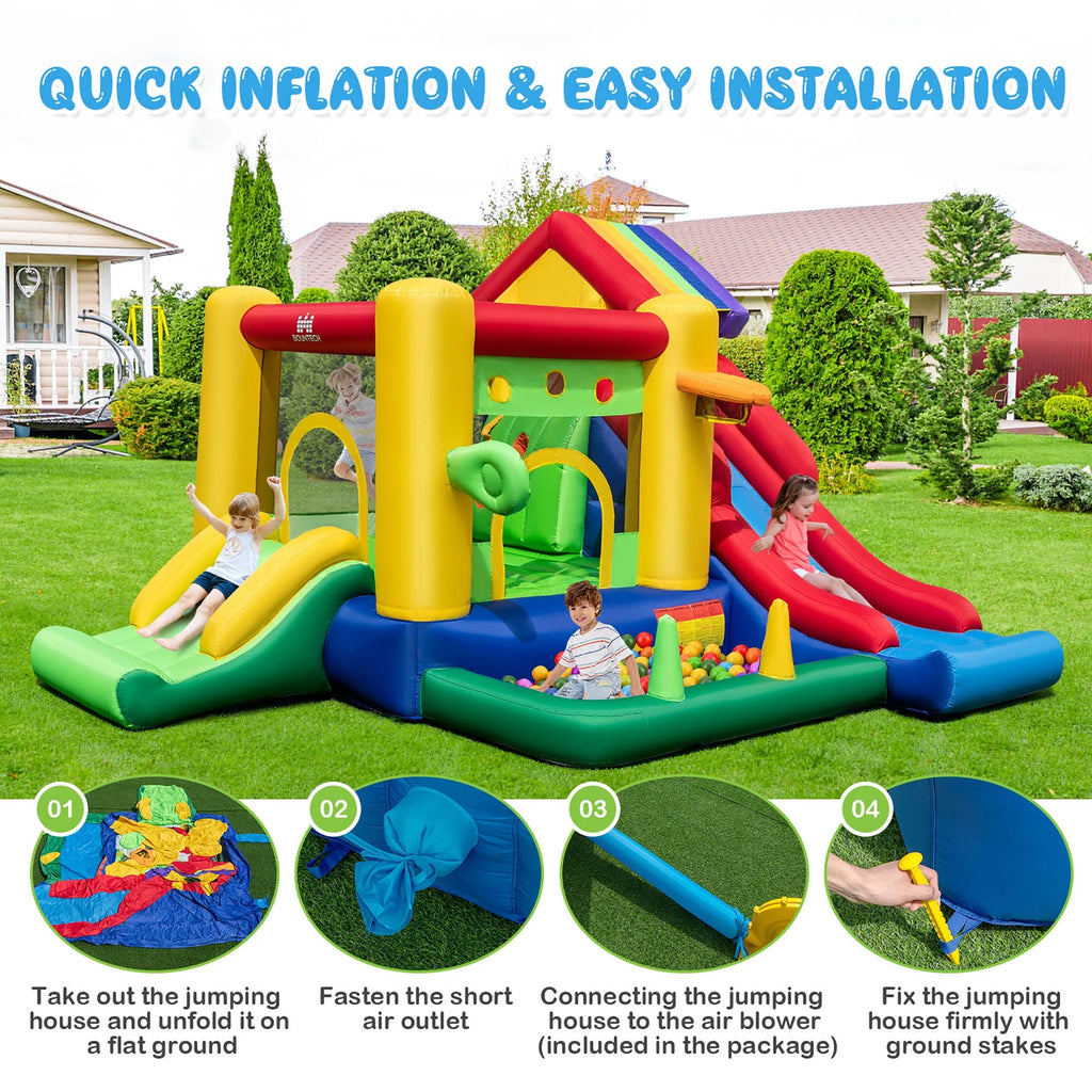Château gonflable arc-en-ciel Costway pour enfants avec 50 balles et souffleur 735W