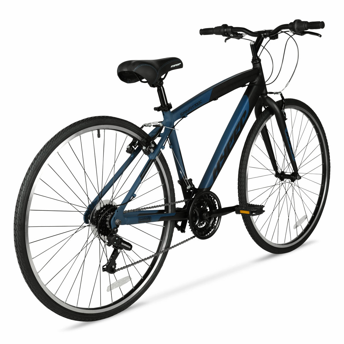 Vélo hybride Hyper Brand Bicycle 700c Spin Fit pour homme, noir et bleu, adulte