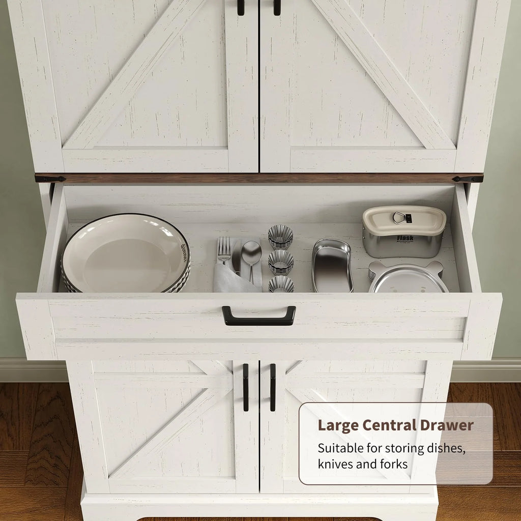 FUSOU Armoire de rangement de cuisine 72'', Armoire haute avec 8 étagères de porte, 2 placards et 1 tiroir, Meuble autoportant pour cuisine, salle à manger, salle de bain, buanderie