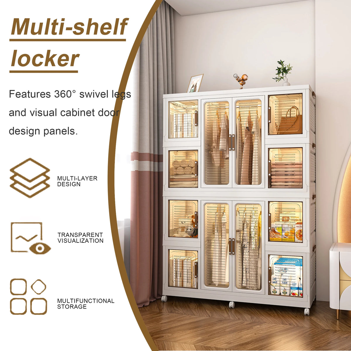 Penderie portable pour enfants Montary avec portes magnétiques et tringle – Meuble de rangement en plastique à 4 casiers pour chambre d'enfant