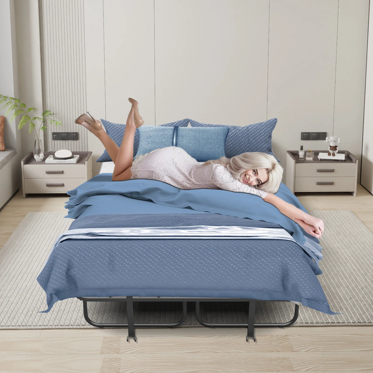 Lit pliant avec matelas 75 x 31 format lit de camp Lit plié, lit d'appoint sur roulettes portable et pliable lit supplémentaire pour adultes lit de repos avec matelas en mousse à mémoire de forme 5 cadre en grille métallique robuste peu encombrant