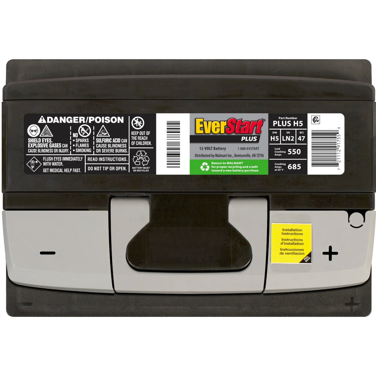 Batterie automobile au plomb-acide EverStart Plus, groupe H5 / LN2 / 47, 12 volts, 550 CCA, 80 RC