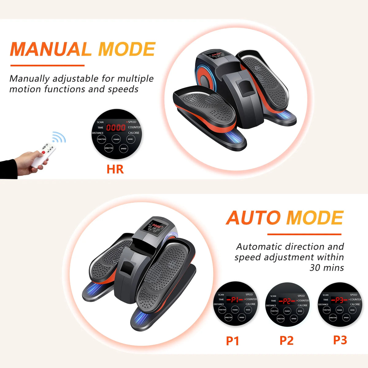 Vélo elliptique de bureau Baokaler, appareil d’exercice électrique pour les jambes assis, pour seniors, 12 vitesses réglables avec télécommande