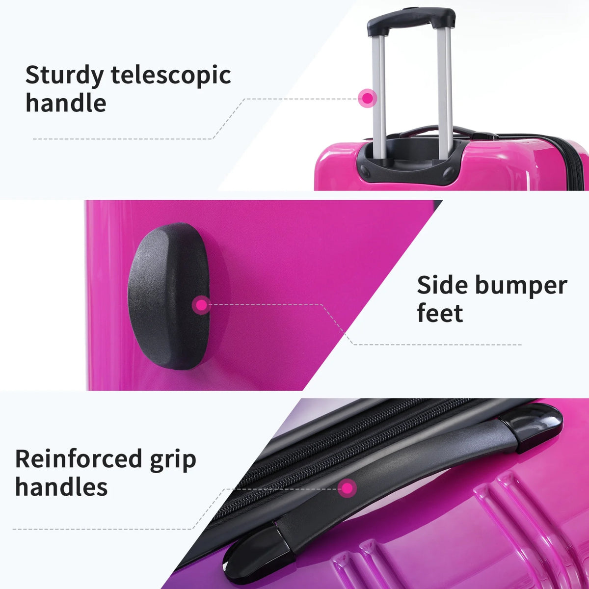 Ensemble de 3 valises, valise rigide 20/24/28 pouces avec cadenas TSA et roulettes pivotantes, bagages de voyage légers et extensibles pour homme et femme, multicolore violet