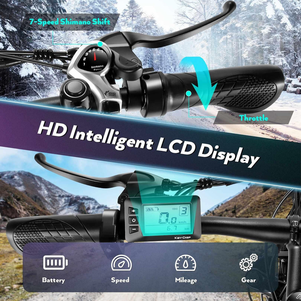 Vélo électrique tout-terrain Gocio 26 4.0 à pneus larges pour adultes, vélo électrique 500 W pour adultes, batterie Li-ion amovible 48 V 13 Ah, vitesses professionnelles à 7 rapports, vélo électrique de montagne, de plage et de neige pour homme