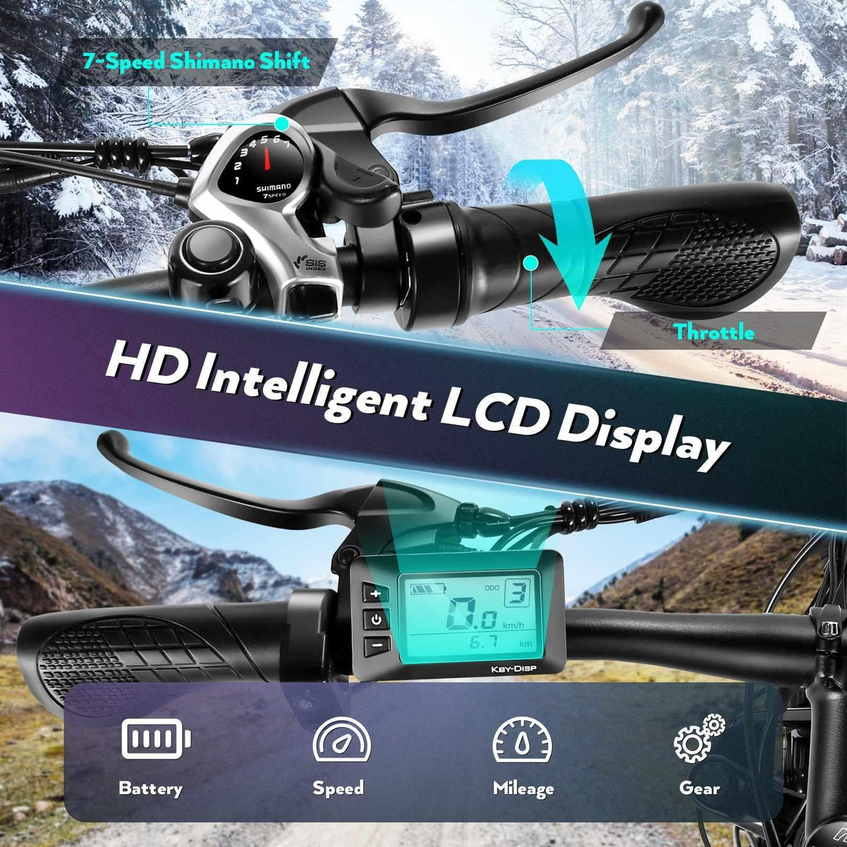 Vélo électrique tout-terrain Gocio 26 4.0 à pneus larges pour adultes, vélo électrique 500 W pour adultes, batterie Li-ion amovible 48 V 13 Ah, vitesses professionnelles à 7 rapports, vélo électrique de montagne, de plage et de neige pour homme
