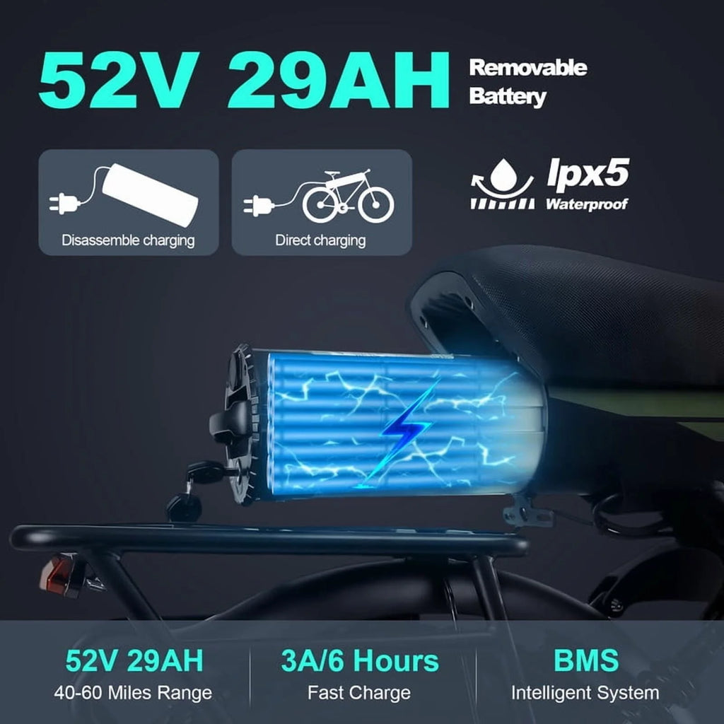 Moto tout-terrain électrique SMARTRAVEL ST202 pour adultes avec moteur de 3 000 W (crête), batterie double 52 V 50 Ah, autonomie de plus de 148 km, pneus de moto de 20 pouces, certification UL2849, suspension intégrale