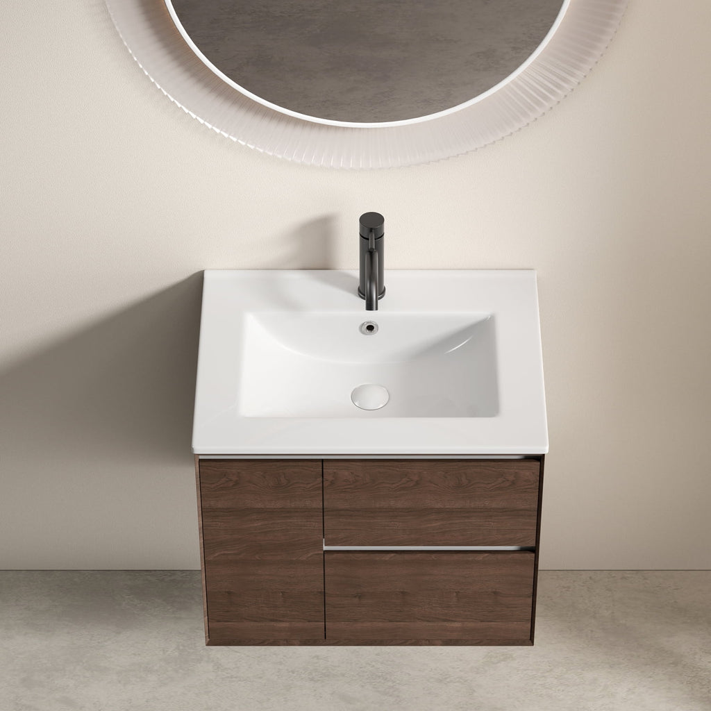 Plan de toilette de salle de bain Lisonu de 24 pouces avec lavabo intégré, en céramique blanche de porcelaine avec vasque ovale pour une salle de bain épurée et moderne