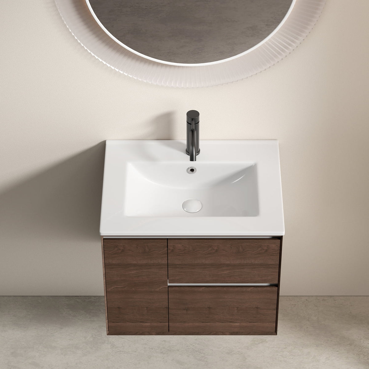 Plan de toilette de salle de bain Lisonu de 24 pouces avec lavabo intégré, en céramique blanche de porcelaine avec vasque ovale pour une salle de bain épurée et moderne