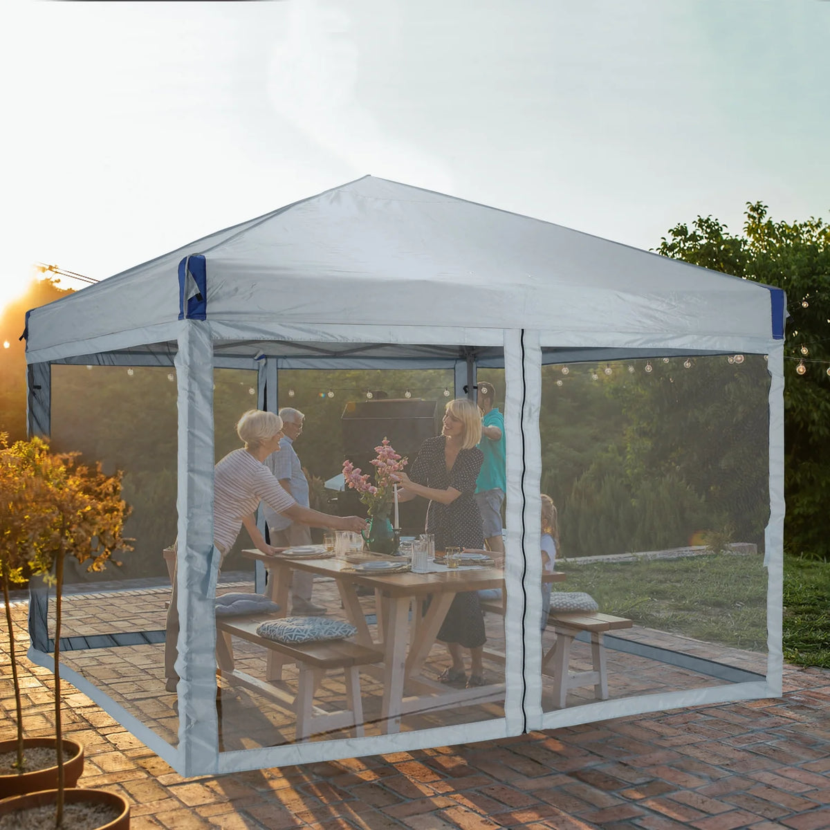 Aoodor Chapiteau Pop-Up 12'x12' avec Murs Latéraux Amovibles en Maille, Tente Abri Instantanée Portable d'Extérieur-Noir