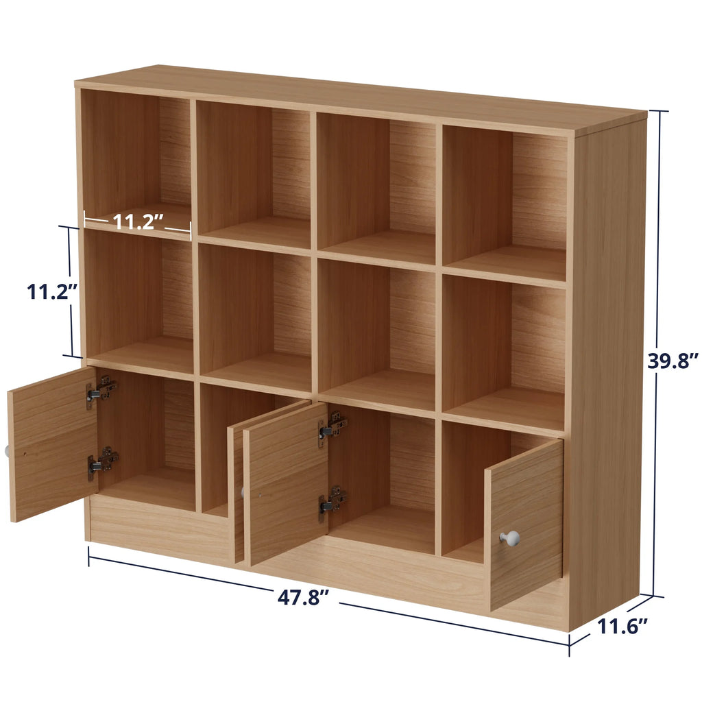 Bibliothèque ouverte à 3 niveaux Cozy Castle avec 12 cubes et 4 portes, étagères réglables, blanche