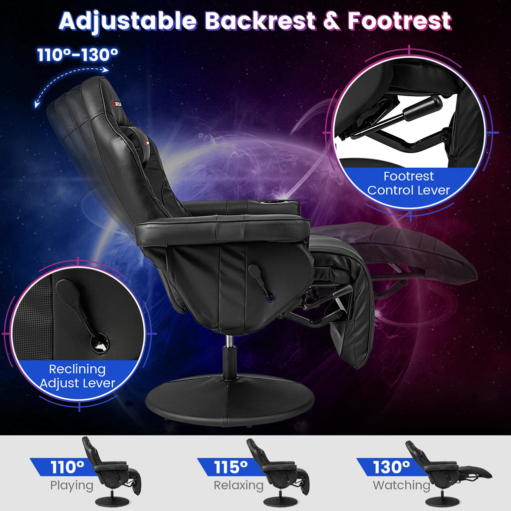 Fauteuil gaming inclinable Goplus avec massage, réglable en hauteur, pivotant, style racing, avec porte-gobelet, rouge