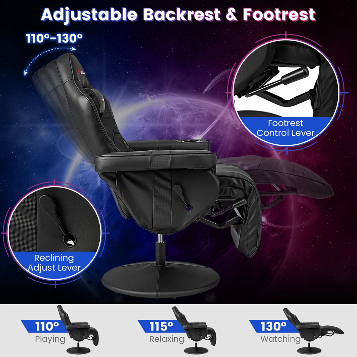 Fauteuil gaming inclinable Goplus avec massage, réglable en hauteur, pivotant, style racing, avec porte-gobelet, rouge