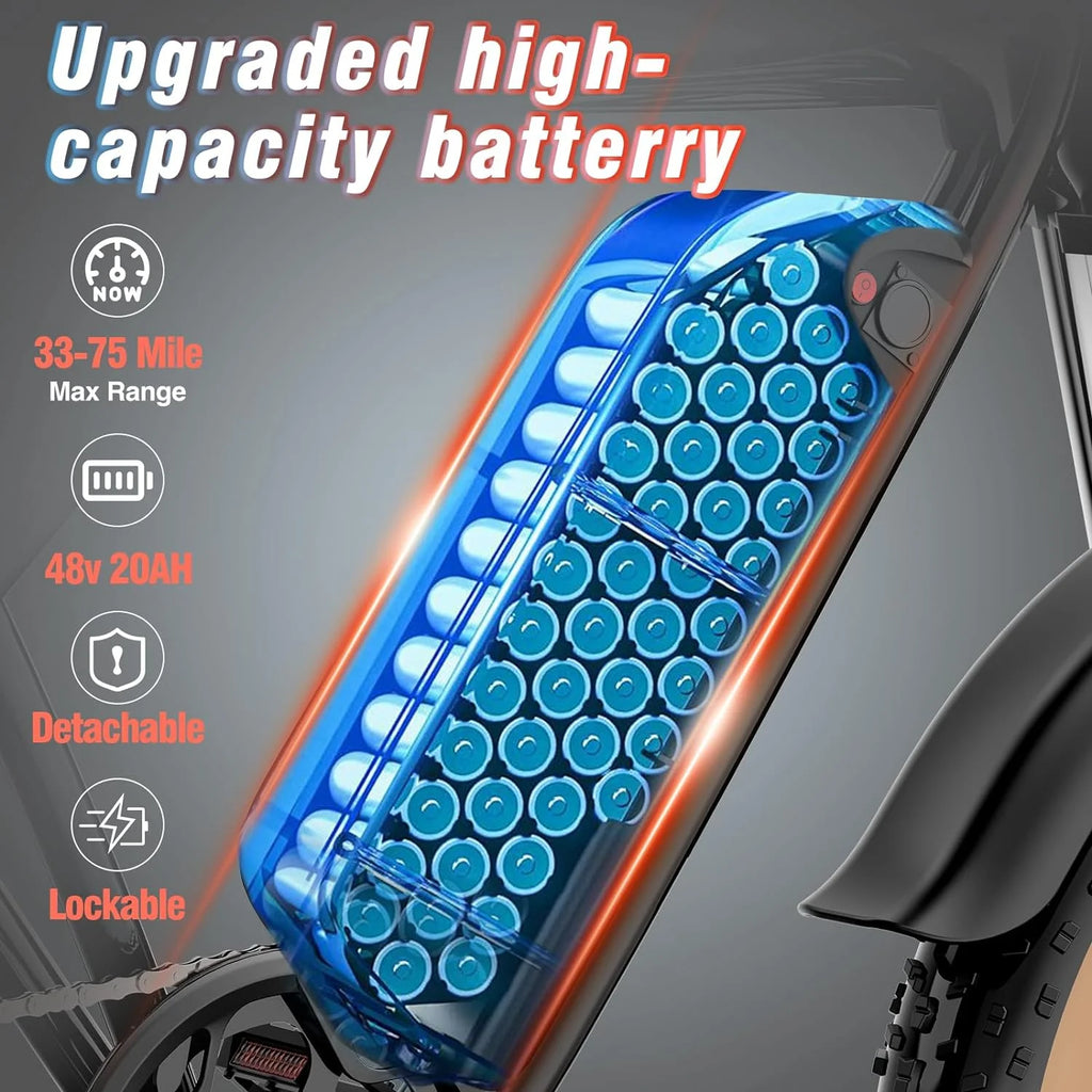 Vélo électrique Ridstar pour adultes, 1200 W, 32 mi/h, moto tout-terrain électrique 48 V 20 Ah, vélo de montagne à pneus larges de 20 pouces et 7 vitesses, UL2849