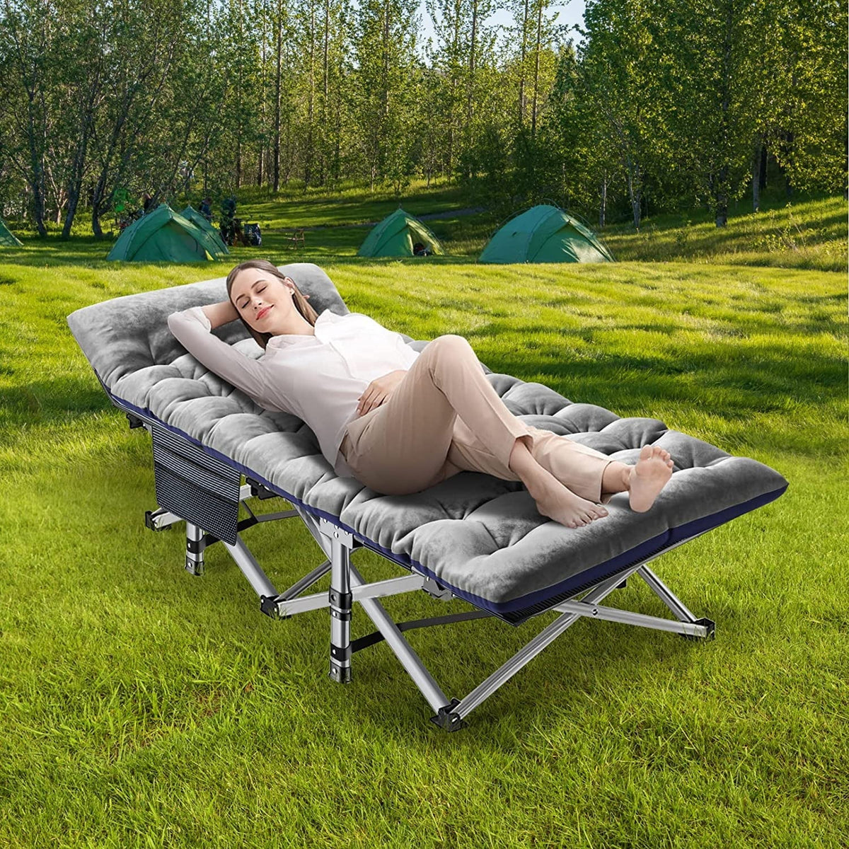 Lot de 2 lits pliants Slsy avec matelas réversible de 8,4 cm, lits de camping pliants 75 × 28 avec sac de transport, lits d’appoint portables