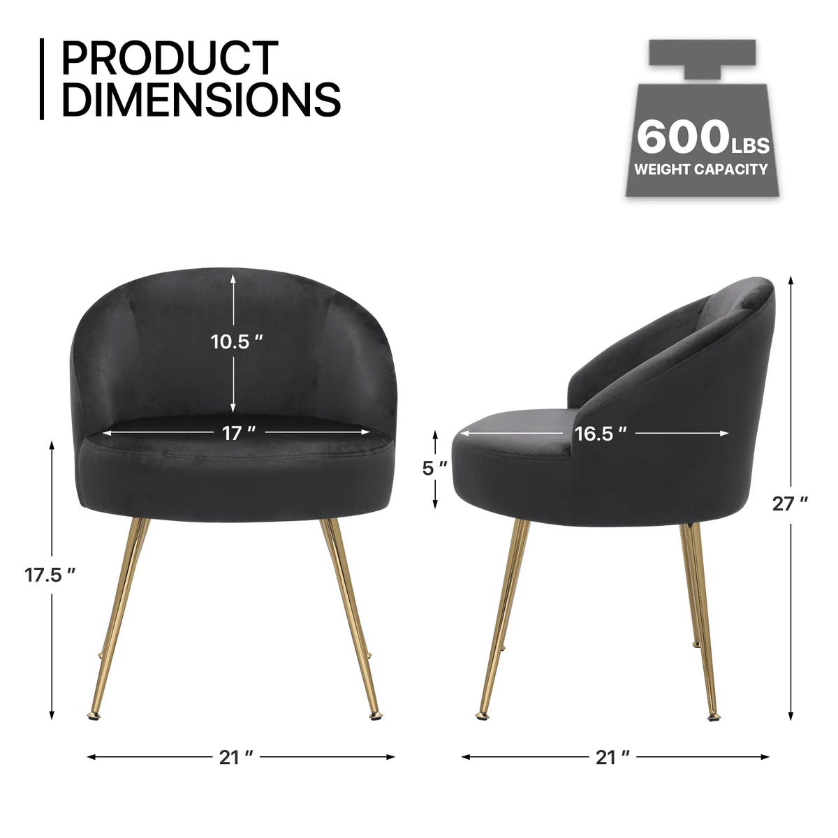 Fauteuil d'appoint en velours MoNiBloom, Fauteuil individuel moderne rembourré, Fauteuil club tonneau confortable pour salon avec pieds en métal doré pour chambre, salle de lecture, bureau, Noir