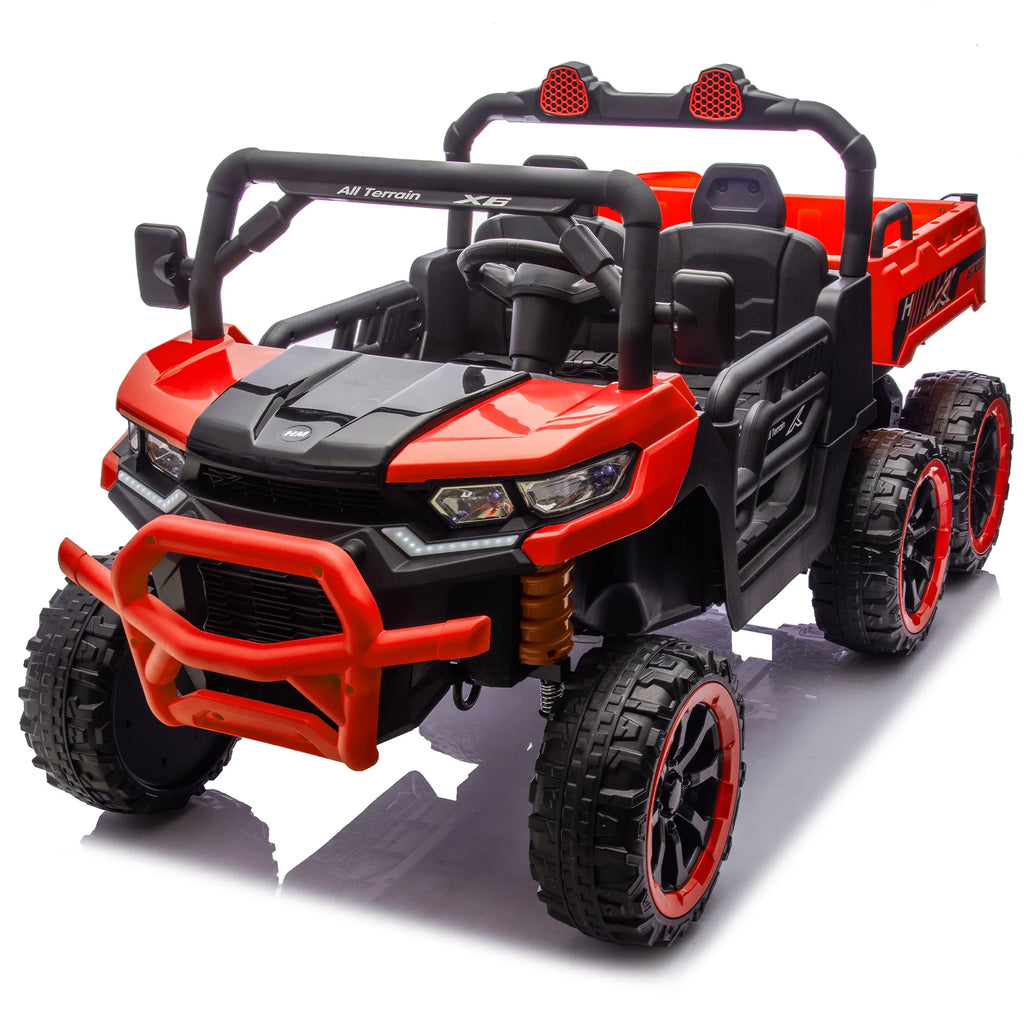 Xuanlur Voiture électrique pour enfants 24V 2 places, UTV avec moteur 2x200W, Jouet électrique 24 volts avec benne/pelle, Voiture électrique pour enfants avec pneus résistants, lumière LED, musique, télécommande, noire