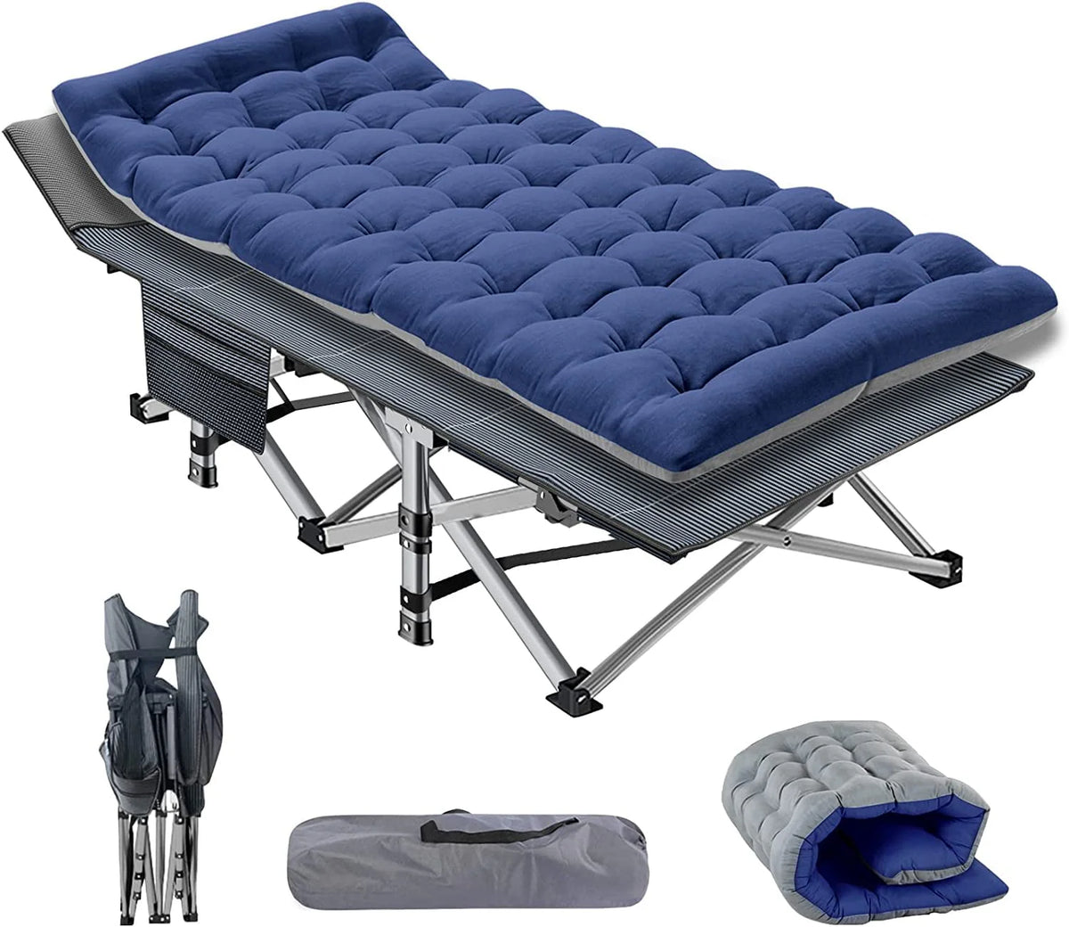 Lot de 2 lits pliants Slsy avec matelas réversible de 8,4 cm, lits de camping pliants 75 × 28 avec sac de transport, lits d’appoint portables