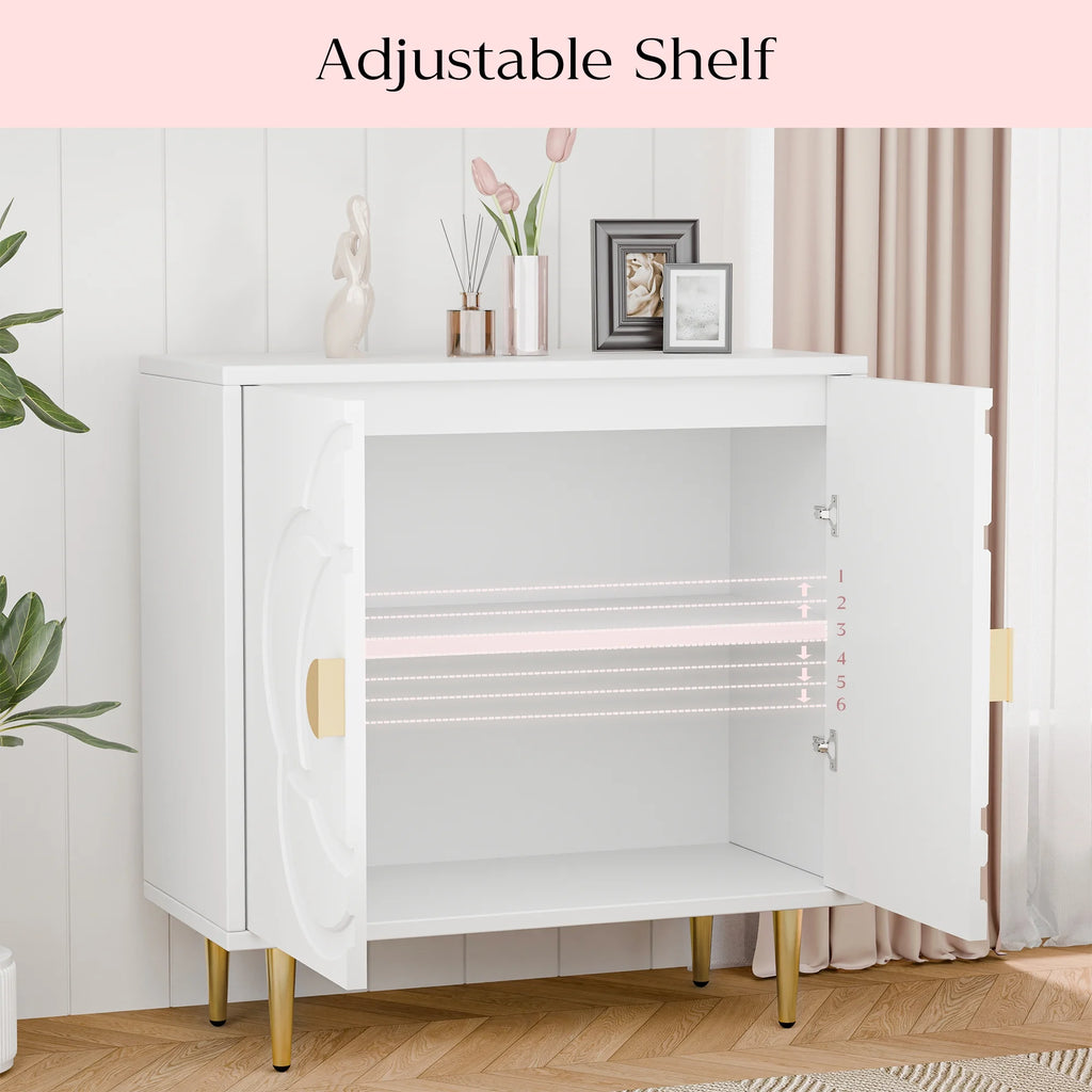 Buffet moderne Tolead avec panneau à motif floral, 6 étagères, blanc