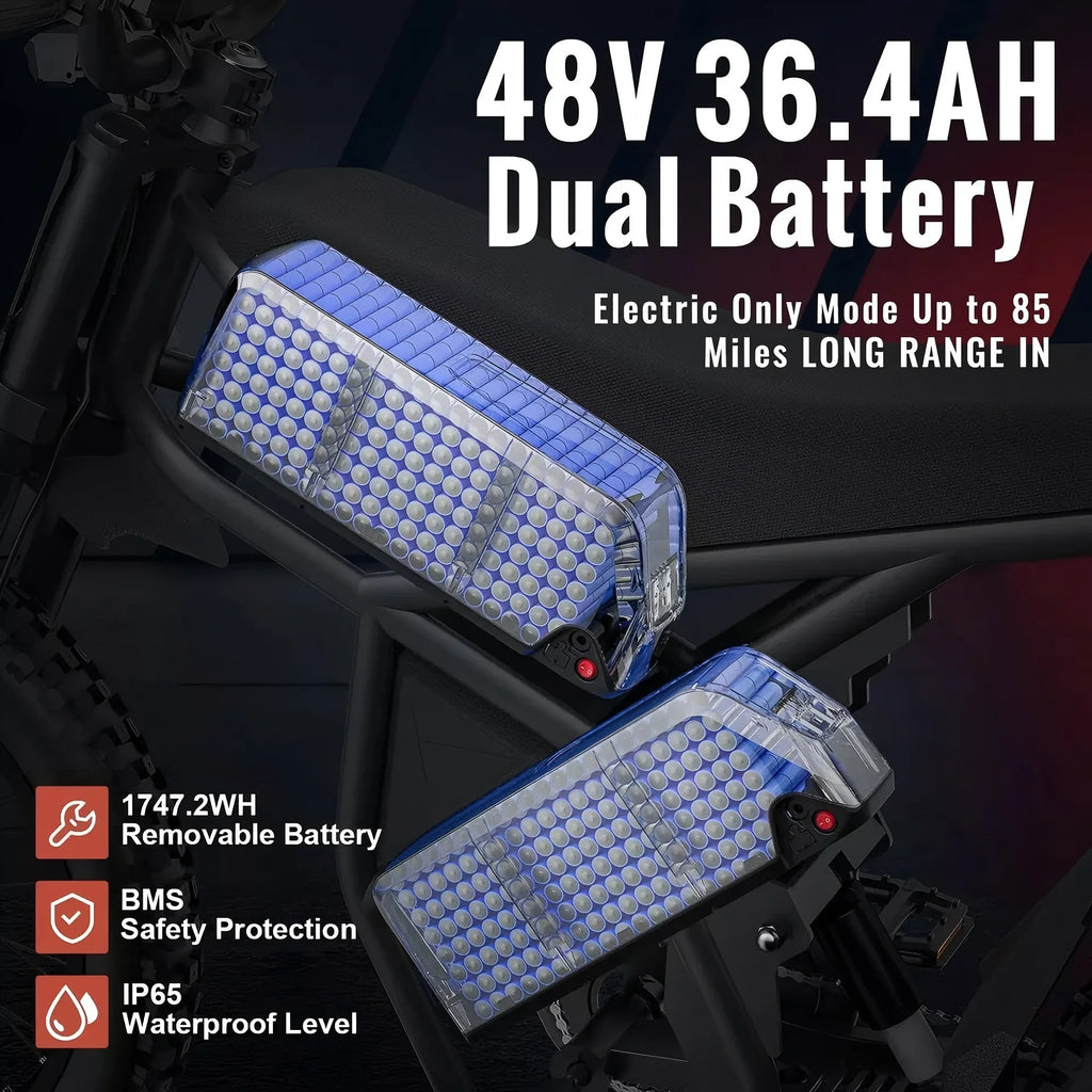 Moto électrique Ridingtimes GT73 2400W 48V 18.2AH*2 VÉLO électrique avec pneus 25 écran numérique Acier au carbone,NOIR