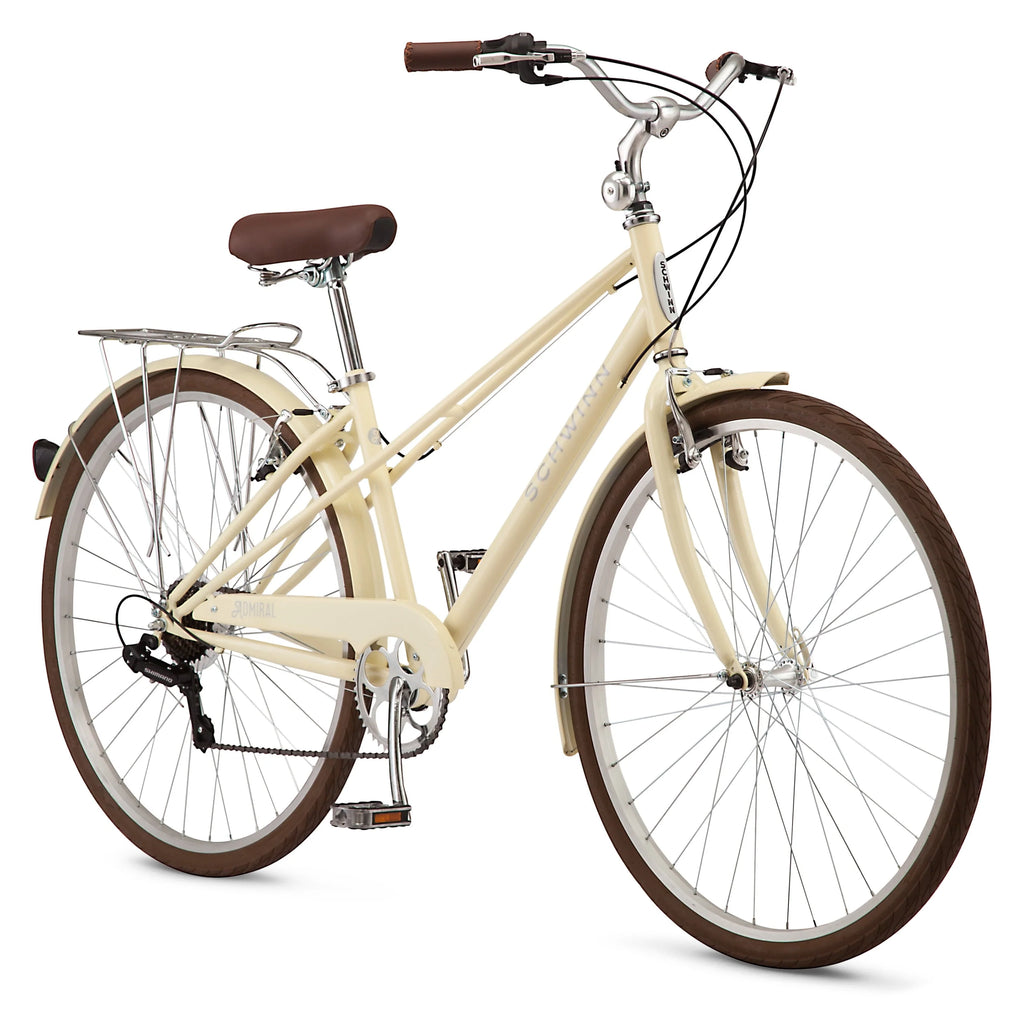 Vélo hybride Schwinn Admiral 700c pour adulte, Vélo pour femme 7 vitesses, Crème