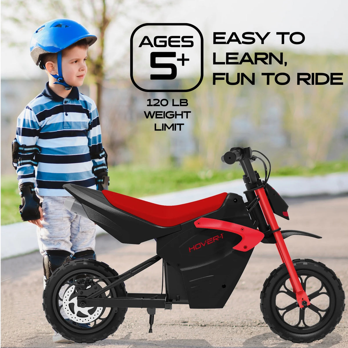 Hover-1 My First Dirt Bike for Kids - 300W Motor, 9MPH Max Speed, 9 Mile Range, 12 Off-Road Tires, 120LB Max Weight, Twist Grip Throttle & Rear Disc Brake Electric Dirt Bike for Kids Ages 5+ Years
