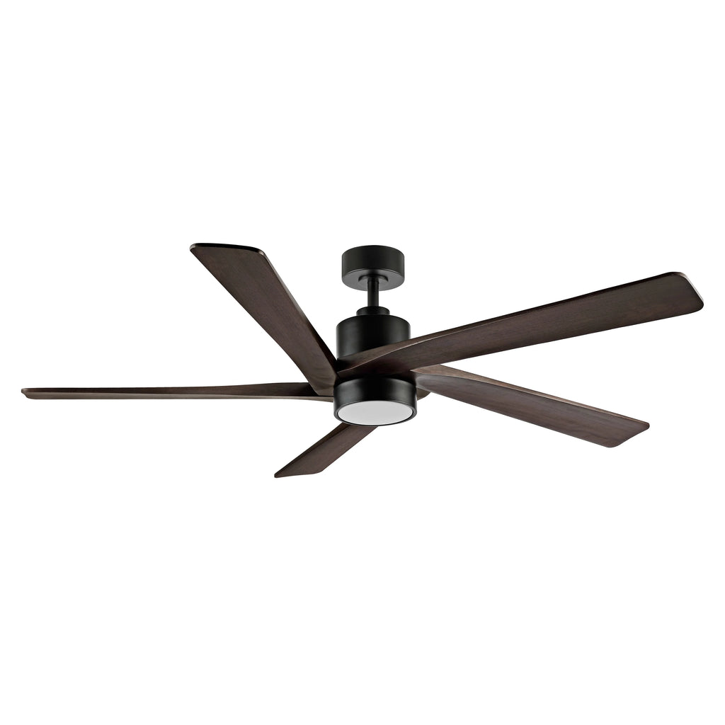 Ventilateur de plafond WINGBO 54 pouces à courant continu avec éclairage et télécommande, 5 pales réversibles en bois sculpté, laiton/noir