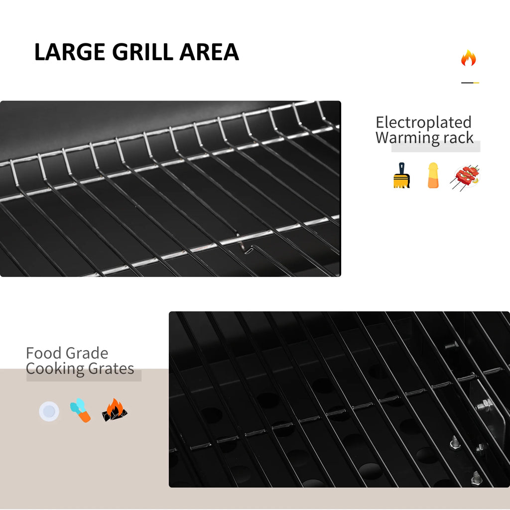 Barbecue à charbon portable Outsunny, en acier inoxydable, avec thermomètre et brûleur latéral, gris