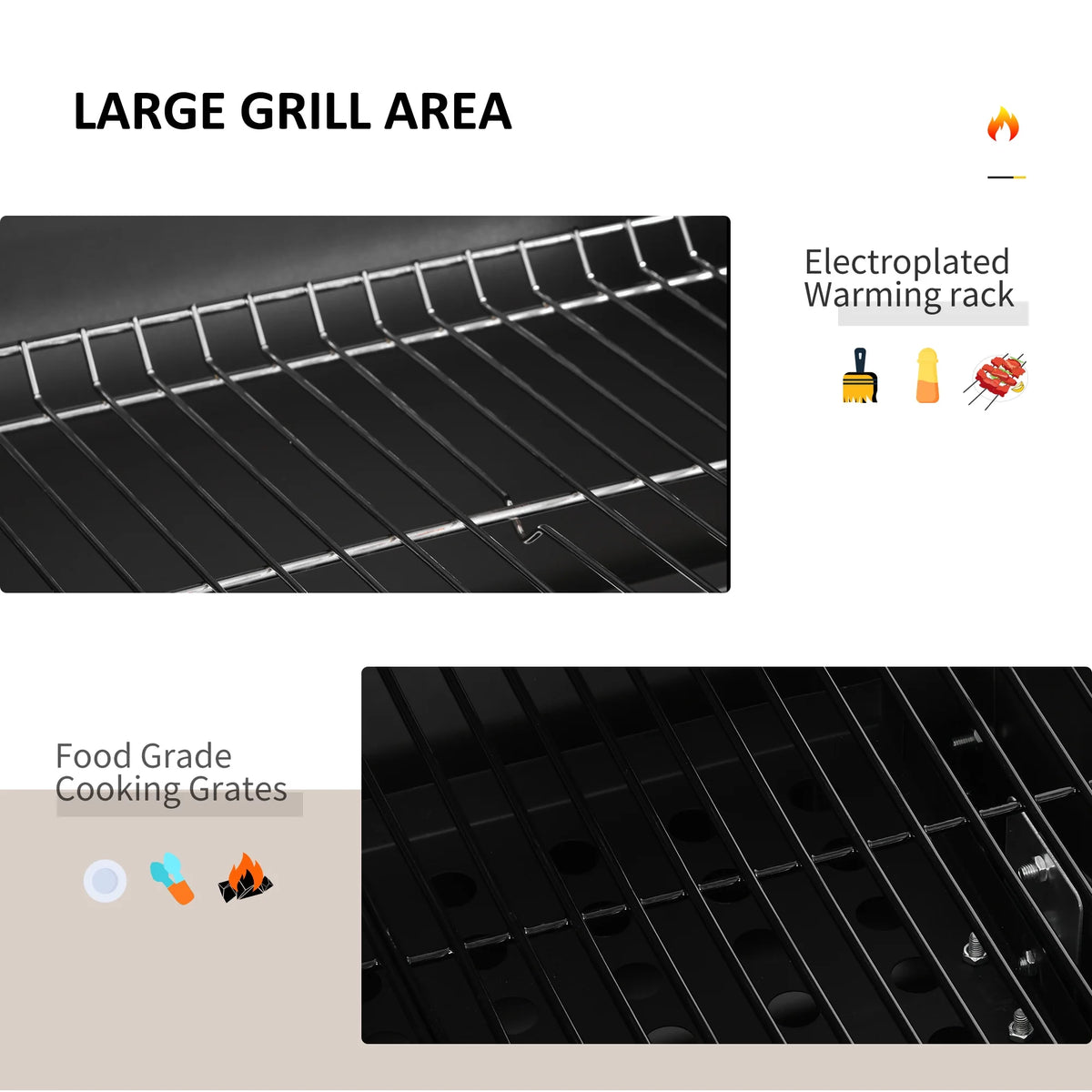 Barbecue à charbon portable Outsunny, en acier inoxydable, avec thermomètre et brûleur latéral, gris
